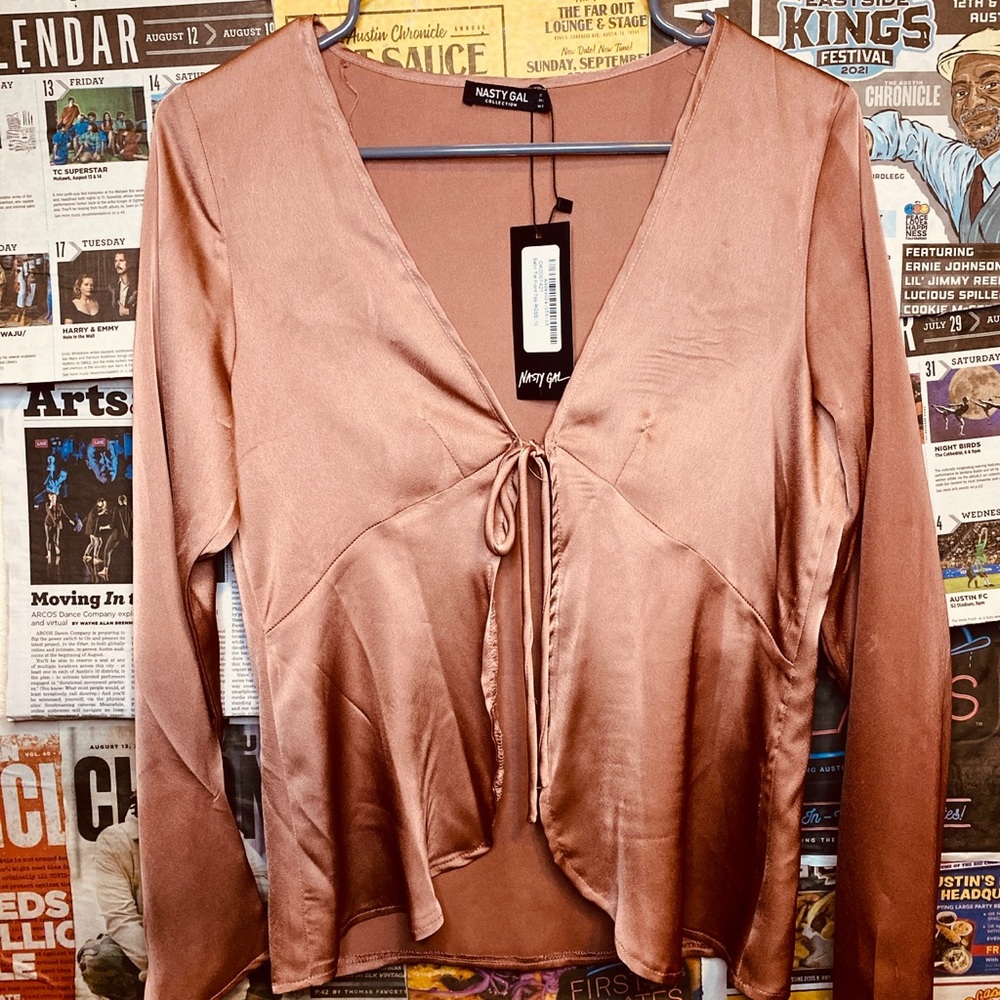 Satin tie front top